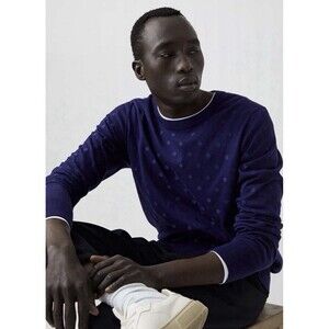 Arket Polka Dot Cotton Sweater Jumper Blue Knit Pull Over Men’s Size Small